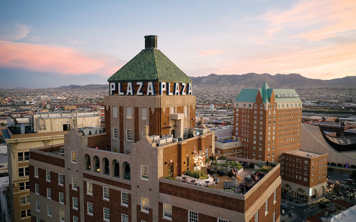 The Plaza Hotel Pioneer Park (left) and Hotel Paso del Norte, in downtown El Paso, on August 20, 2021.