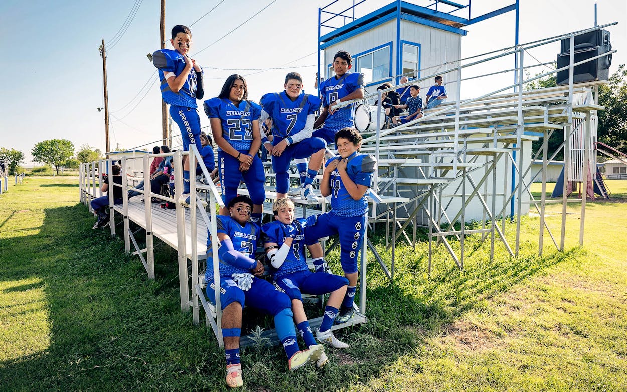 The Dell City School varsity football team in the bleachers at Cougar Field on September 10, 2021.