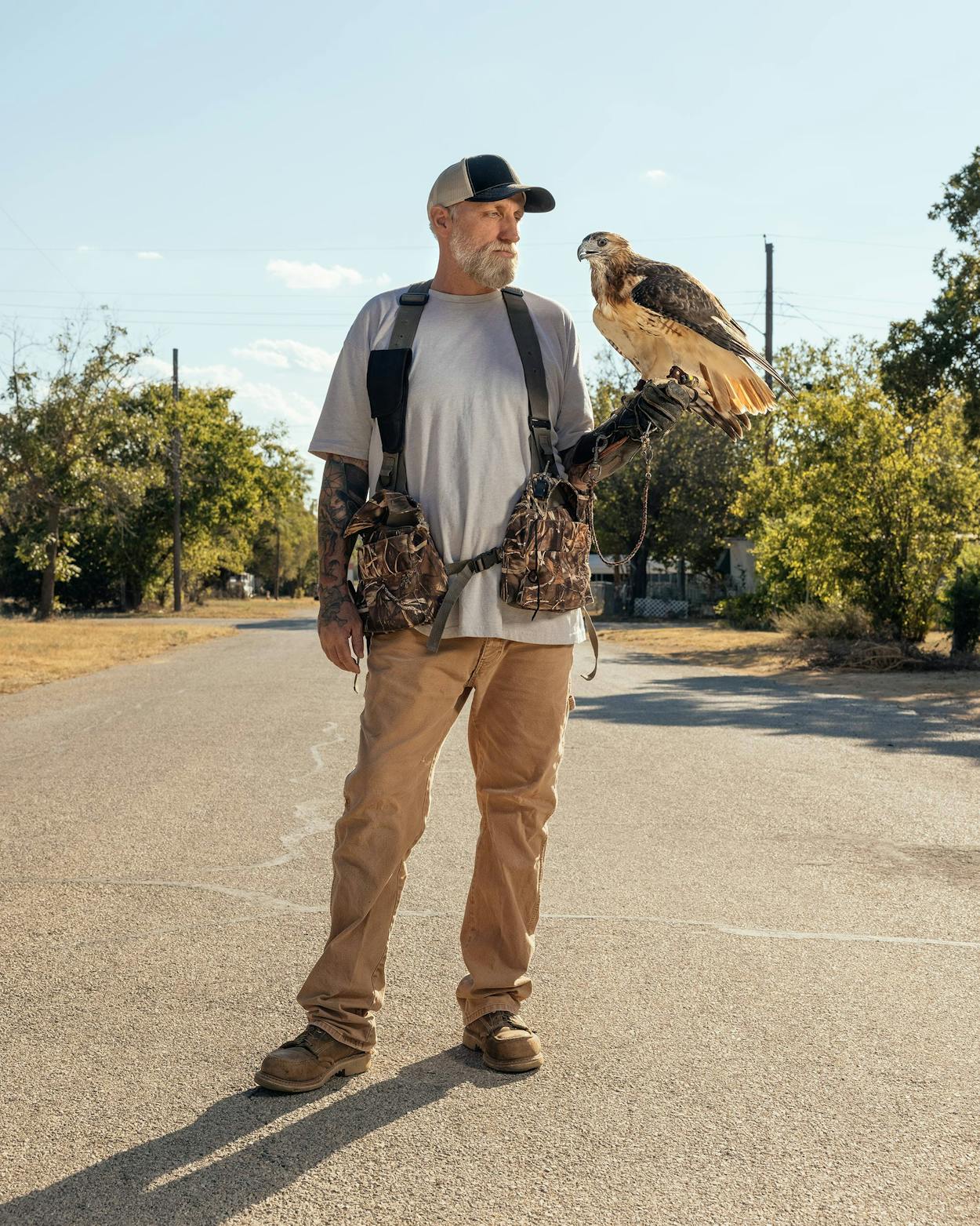 Charlie Alvis and his hawk, Calypso, in Brownwood on September 19, 2021.