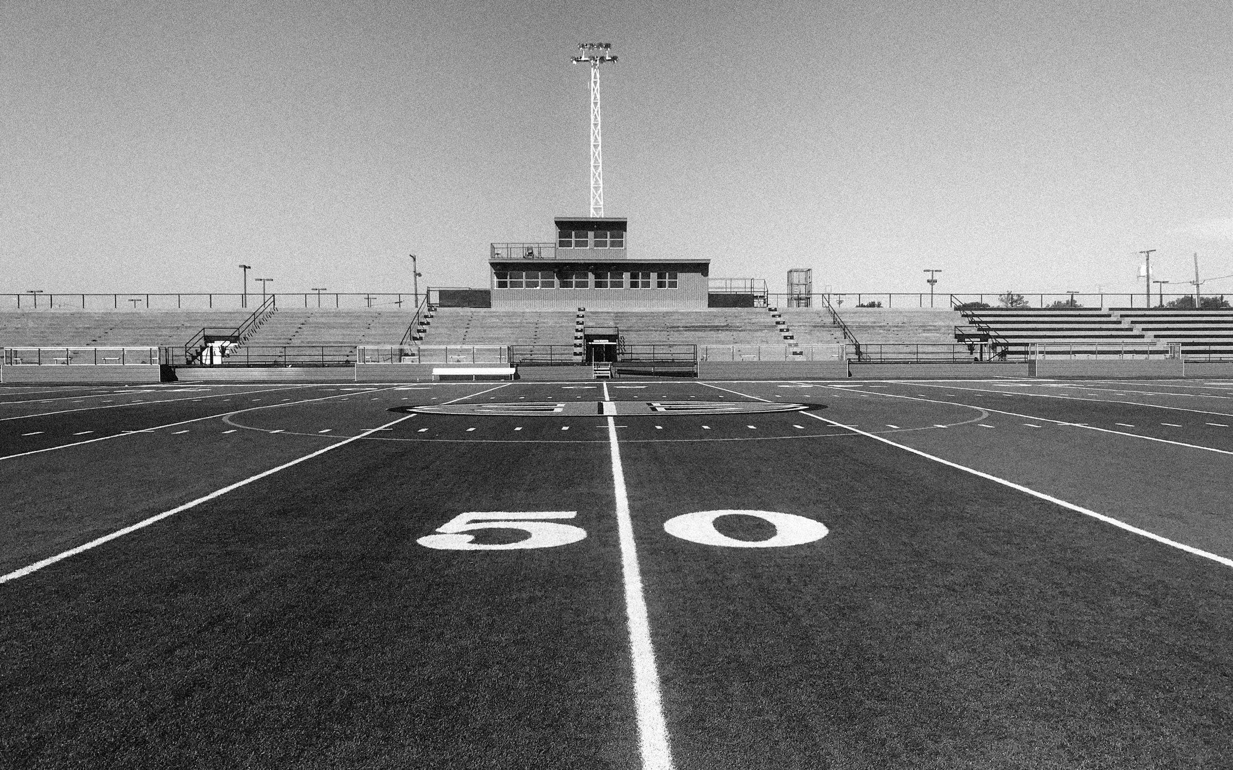football field black and white photography