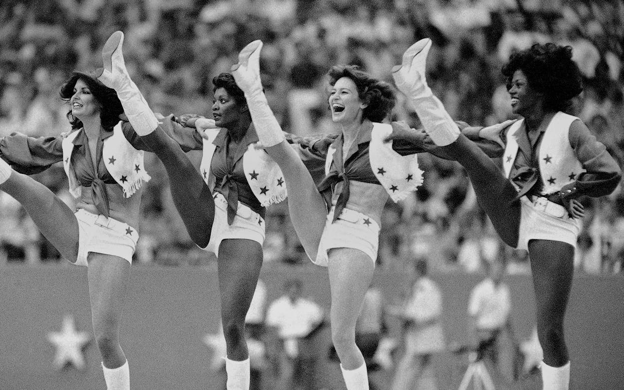 The Dallas Cowboys’ cheerleaders perform high-kicking routine at an NFL game in Miami, Fla., in Sept. 5, 1978.