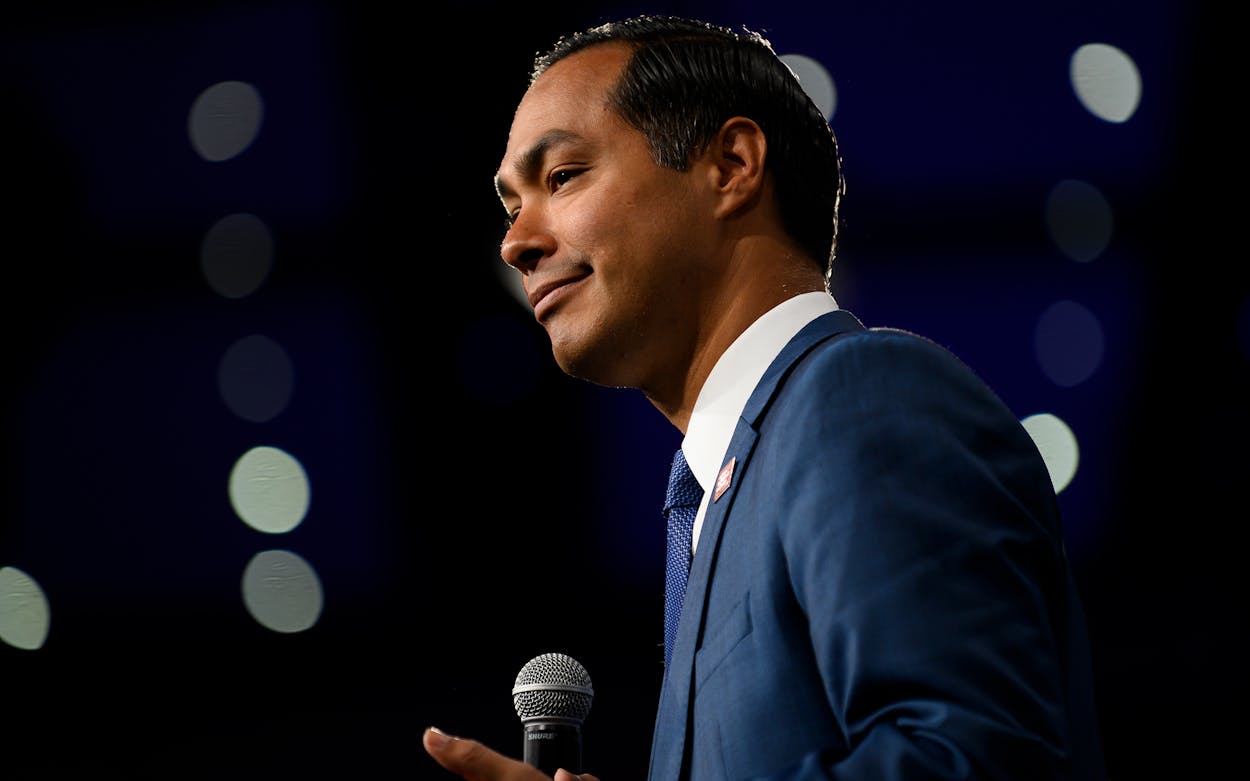 Democratic presidential candidate and former Housing and Urban Development Secretary Julian Castro speaks on stage during a forum on gun safety on August 10, 2019 in Des Moines, Iowa.