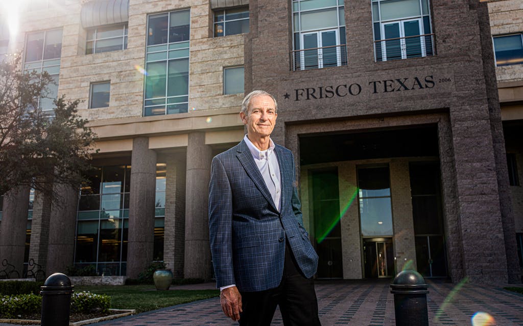 George Purefoy, City Manager of Frisco, stands for a portrait outside of the municipal center that bears his name, on October 20, 2021.