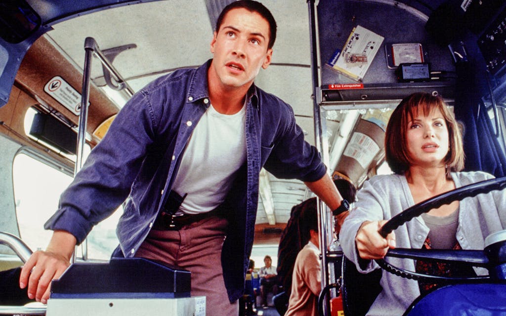 Keanu Reeves and Sandra Bullock in Jan de Bont’s Speed (1994).