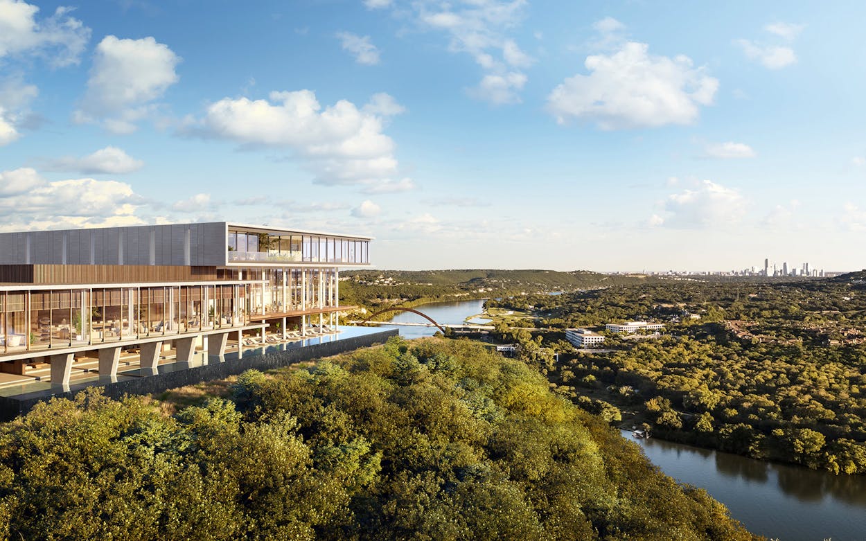 Infinity Pool and Shared Amenity Spaces at Four Seasons Private Residences Lake Austin.