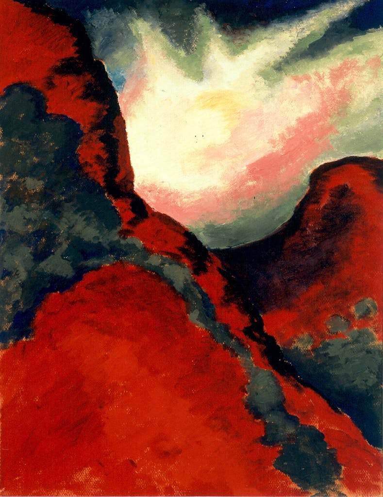 O’Keeffe's Red Landscape by (1916-1917, oil on board) was inspired by Palo Duro Canyon.