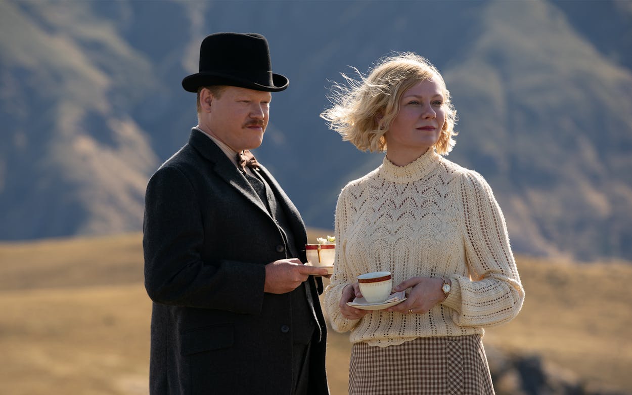 Jesse Plemons as George Burbank and Kirsten Dunst as Rose Gordon in The Power of the Dog.