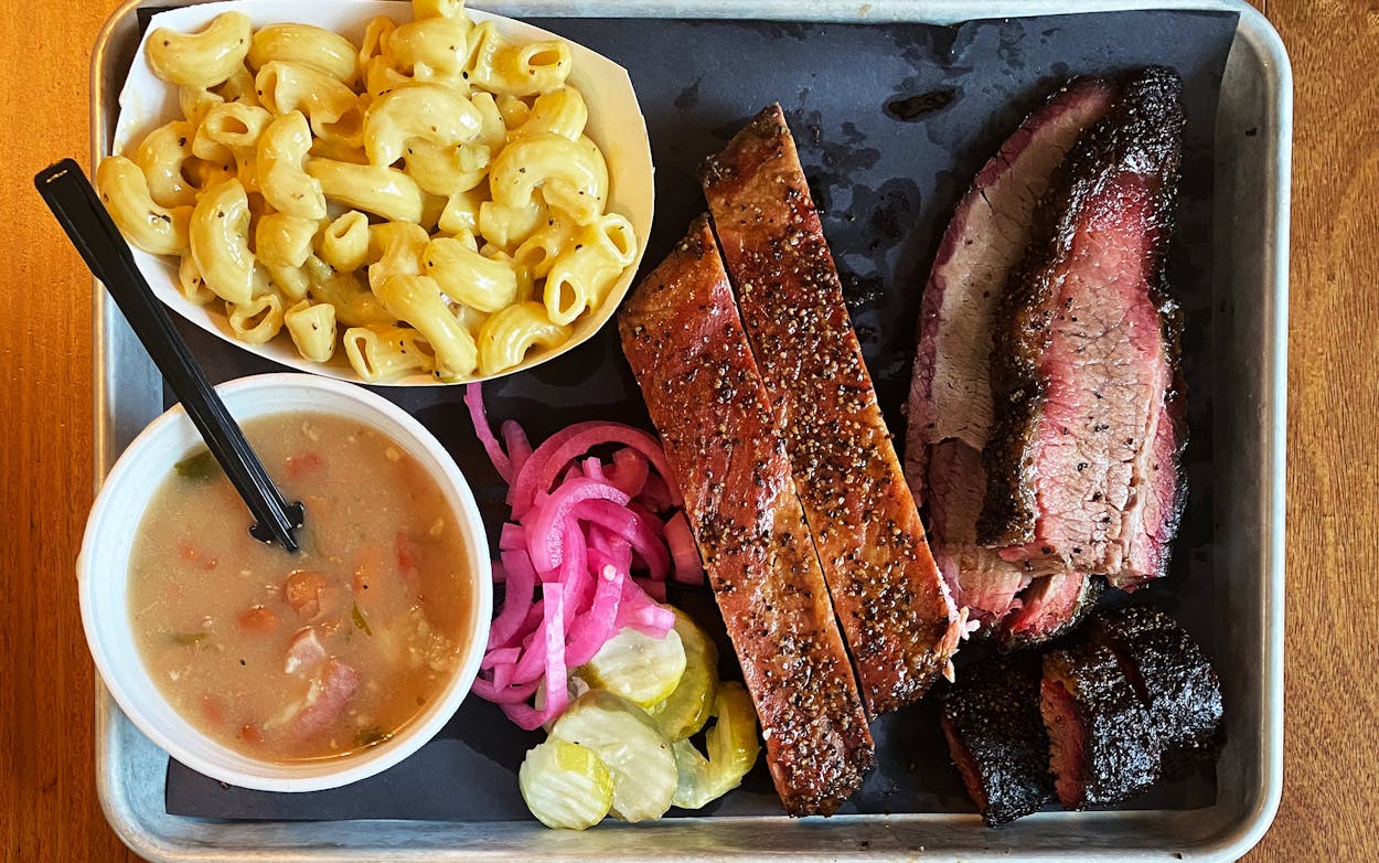 Pork spare ribs, brisket, and sides from Agape BBQ in Liberty Hill.
