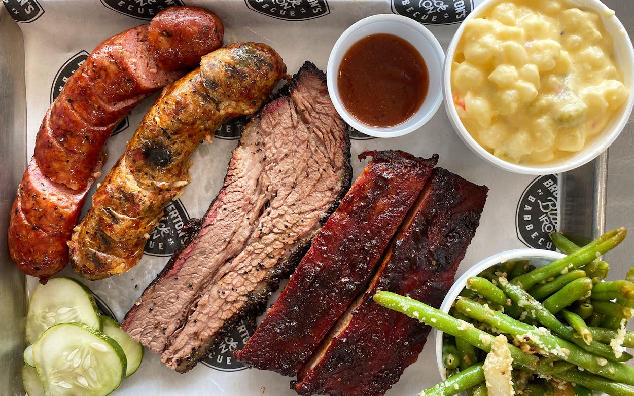 Smoked brisket and sausages at Brotherton's Black Iron Barbecue in Pflugerville.