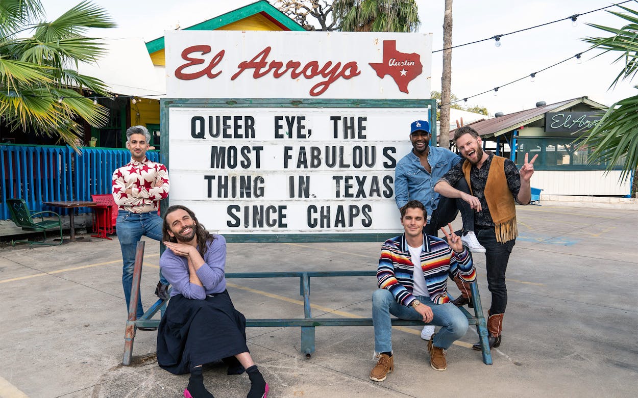 The cast of Queer Eye outside El Arroyo in Austin, TX.