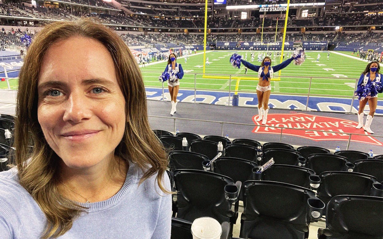 Host Sarah Hepola at a Cowboys game.