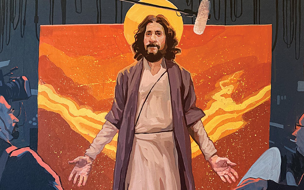 Illustration os Jesus standing with outstretch hands.