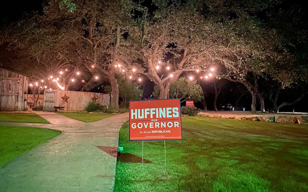 A Huffines sign outside the Dripping Springs venue.