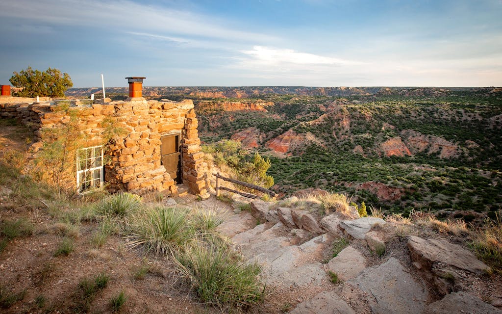 Stone cabins at Palo Duro Canyon State Park.