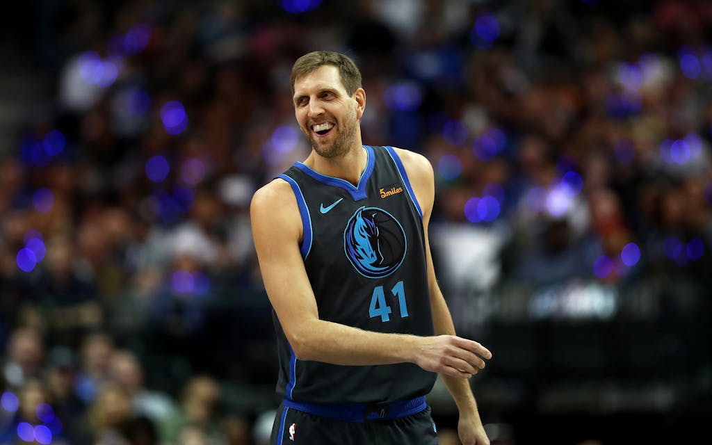 Dirk Nowitzki of the Dallas Mavericks at American Airlines Center in 2018.
