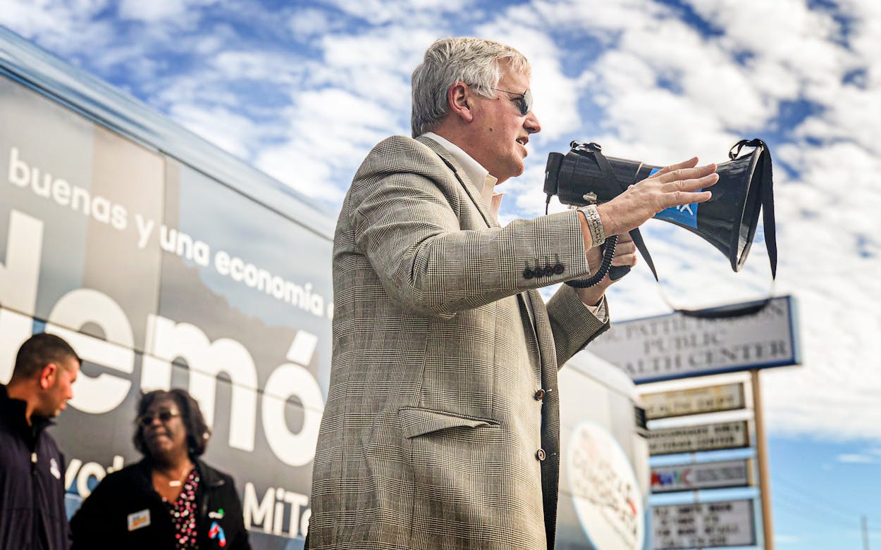 Mike Collier on a Democratic Party bus tour in Corpus Christi.