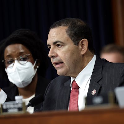 U.S. Rep. Henry Cuellar (D-TX) questions U.S. Homeland Security Secretary Alejandro Mayorkas as he testifies before a House Appropriations Subcommittee on April 27, 2022 in Washington, DC.