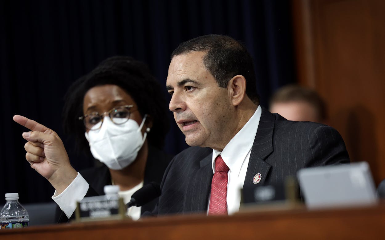 U.S. Rep. Henry Cuellar (D-TX) questions U.S. Homeland Security Secretary Alejandro Mayorkas as he testifies before a House Appropriations Subcommittee on April 27, 2022 in Washington, DC.