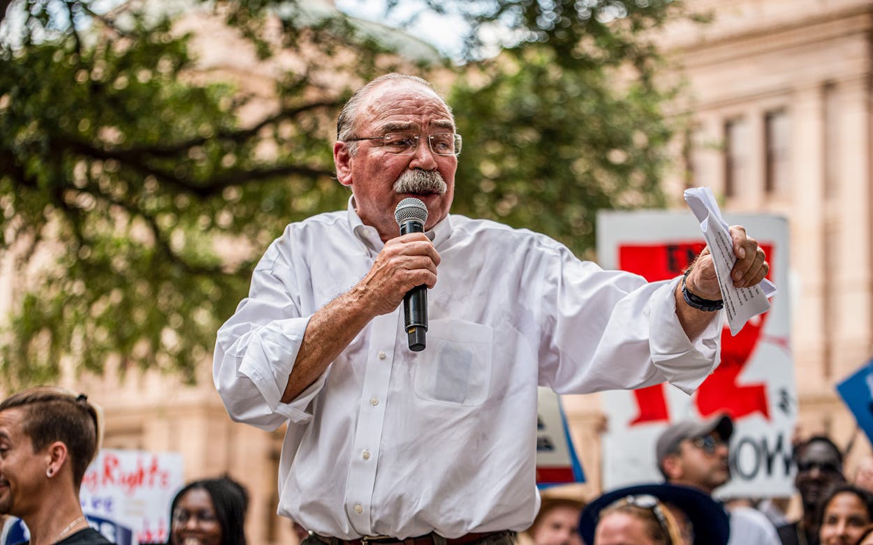 Texas Democratic Party Chairman Gilberto Hinojosa speaks at a rally at the state Capitol on June 20, 2021 in Austin.
