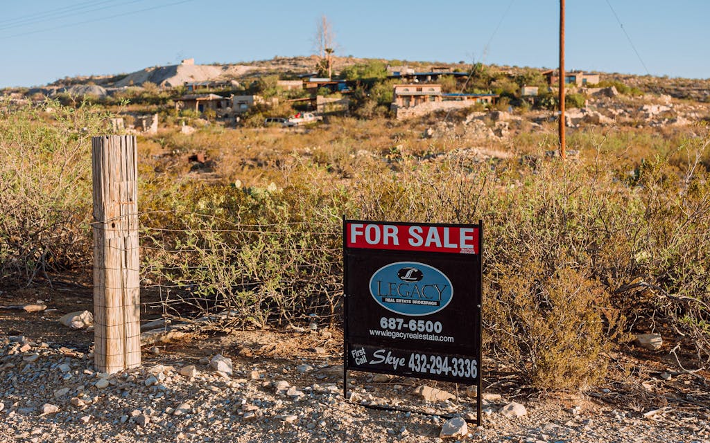 A "for sale" sign seen in Terlingua on June 3, 2022.