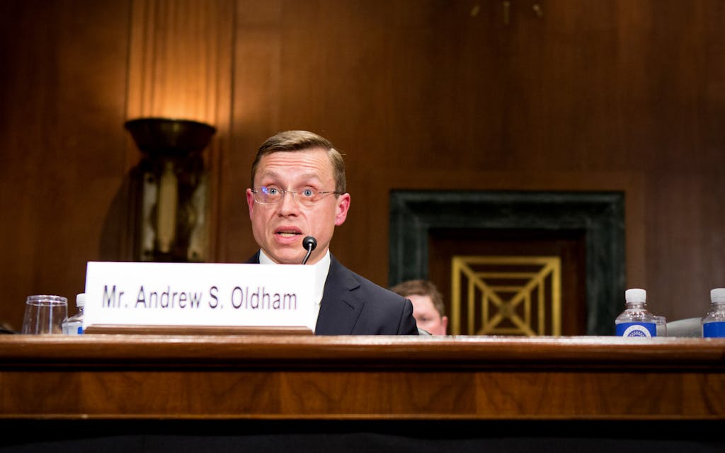 Andrew S. Oldham testifies as the Senate Judiciary Committee holds a hearing to confirm him as United States Circuit Judge for the Fifth Circuit, on Capitol Hill in Washington, D.C., April 25, 2018.