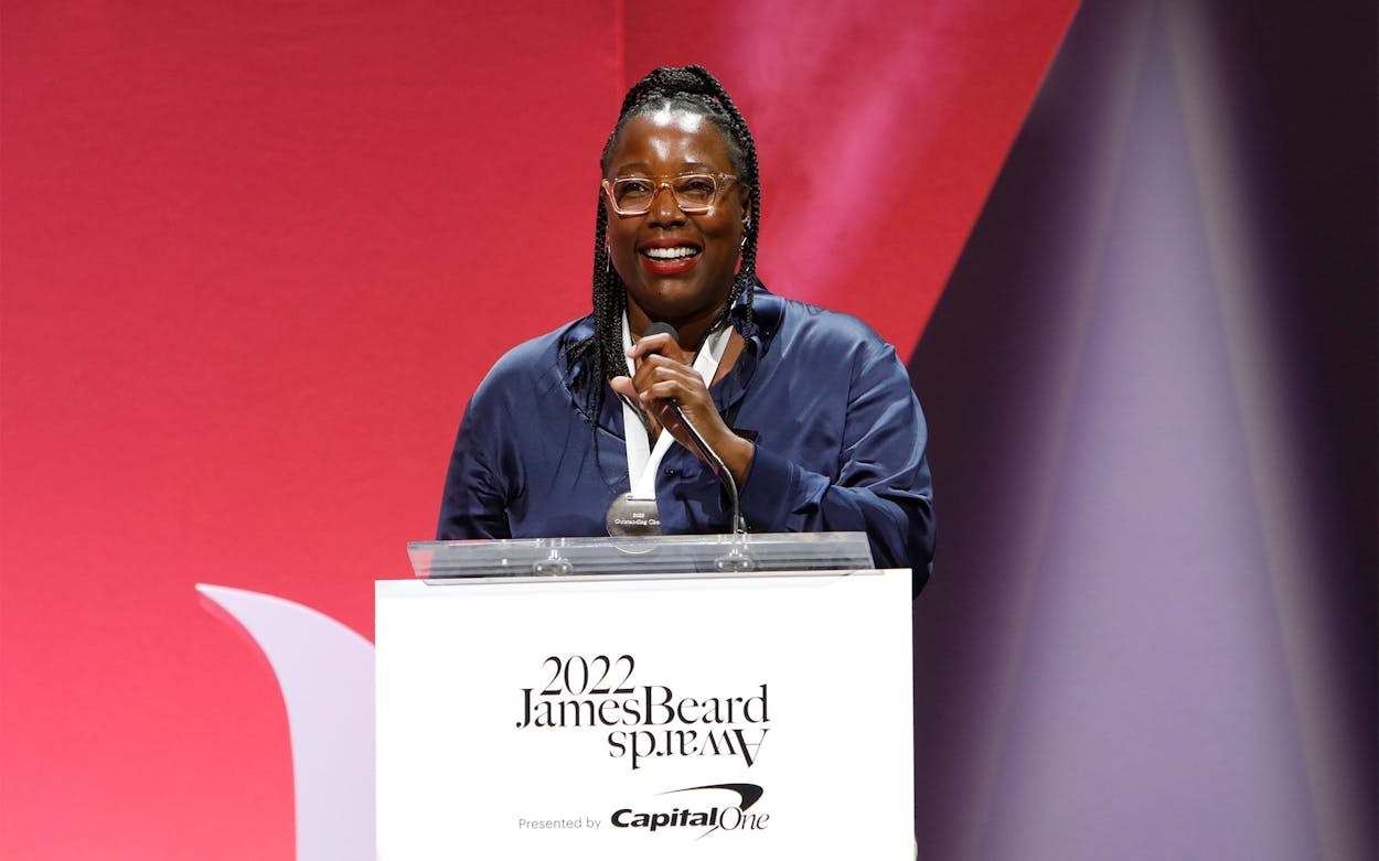 Mashama Bailey speaks onstage during the 2022 James Beard Restaurant and Chef Awards.
