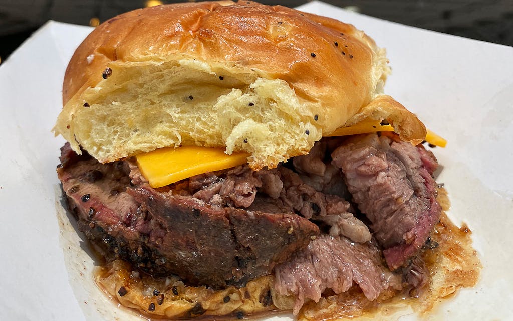 A smoked chucked beef sandwich from Riverport Bar-B-Cue.
