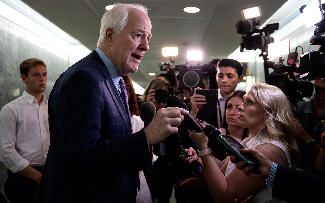 Sen. John Cornyn (R-Texas) speaks with reporters on Capitol Hill June 22, 2022.