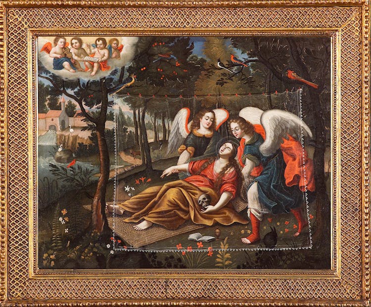 Ecstasy of Mary Magdalene, Cusco, 18th century, oil and gold on canvas, 21 1/4 × 26 3/4 in., Colección Barbosa Stern, Lima.