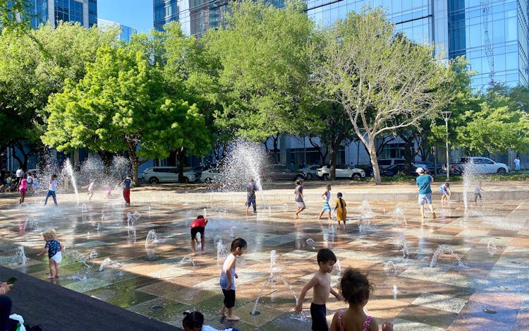 A splash pad at Discovery Green.
