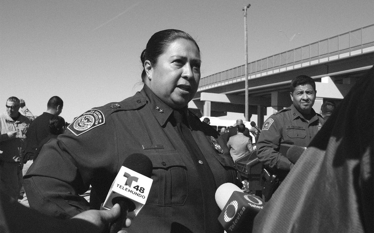Gloria Chavez speaking to media near the U.S.-Mexico border 2019.