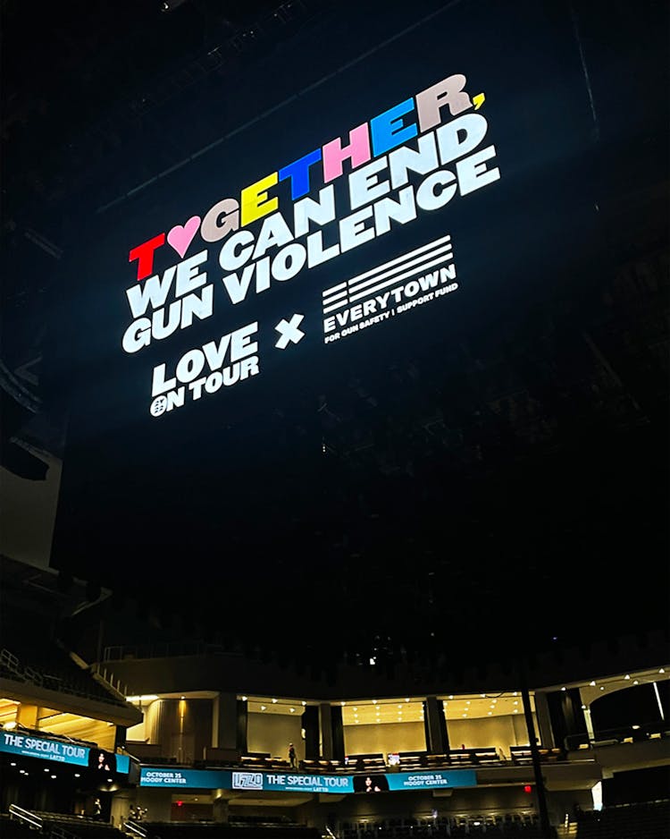 A screen promoting Everytown for Gun Safety on display in the arena.