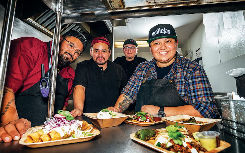 Chef Jesse Kuykendall (far right) with Anthony Michael Hernandez, Miguel Rodriguez, and Jose Bennett Cueva at Milpa in San Antonio.
