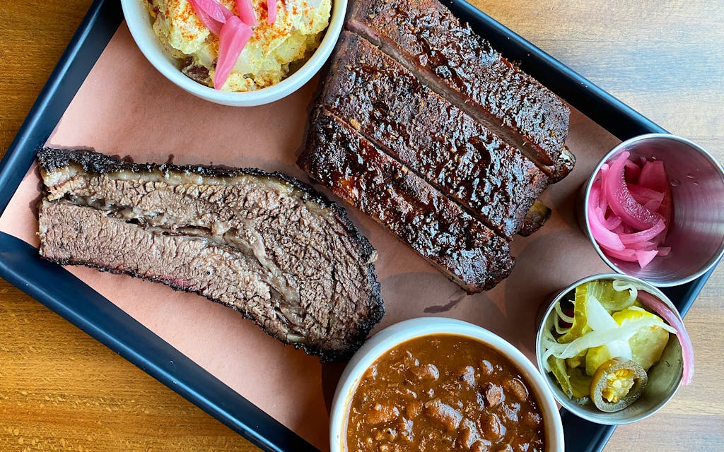 Brisket, ribs, and sides from The Douglas in Dallas.