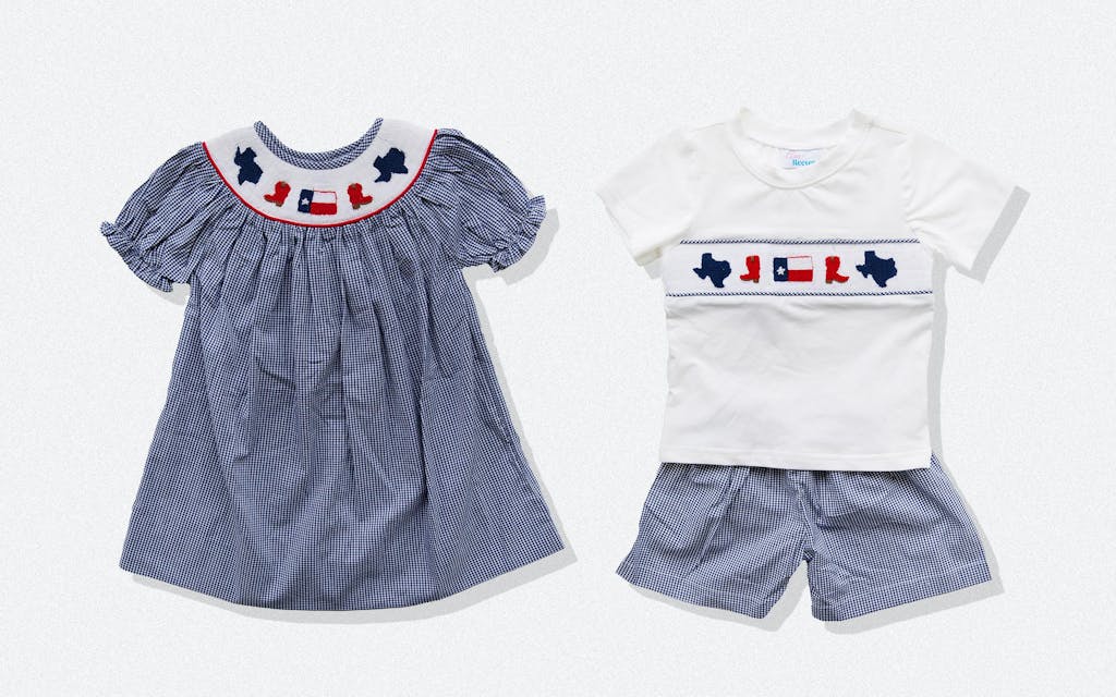 The "Deep in the Heart" dress and boy’s set from Ann + Reeves Kids in Houston.