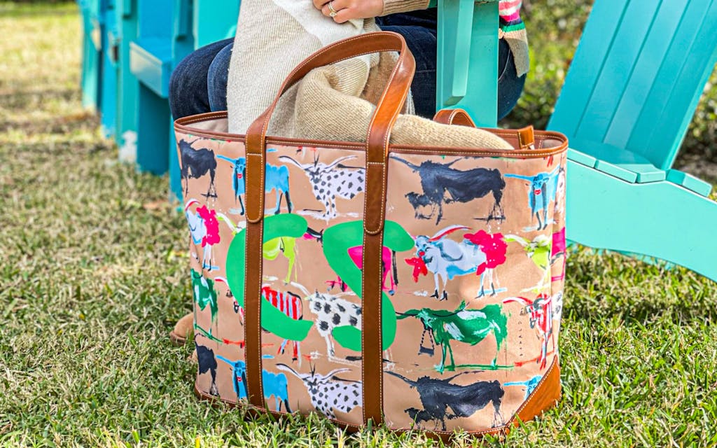 The St. Charles Yacht tote in the longhorn pattern from Barrington Gifts in Dallas.