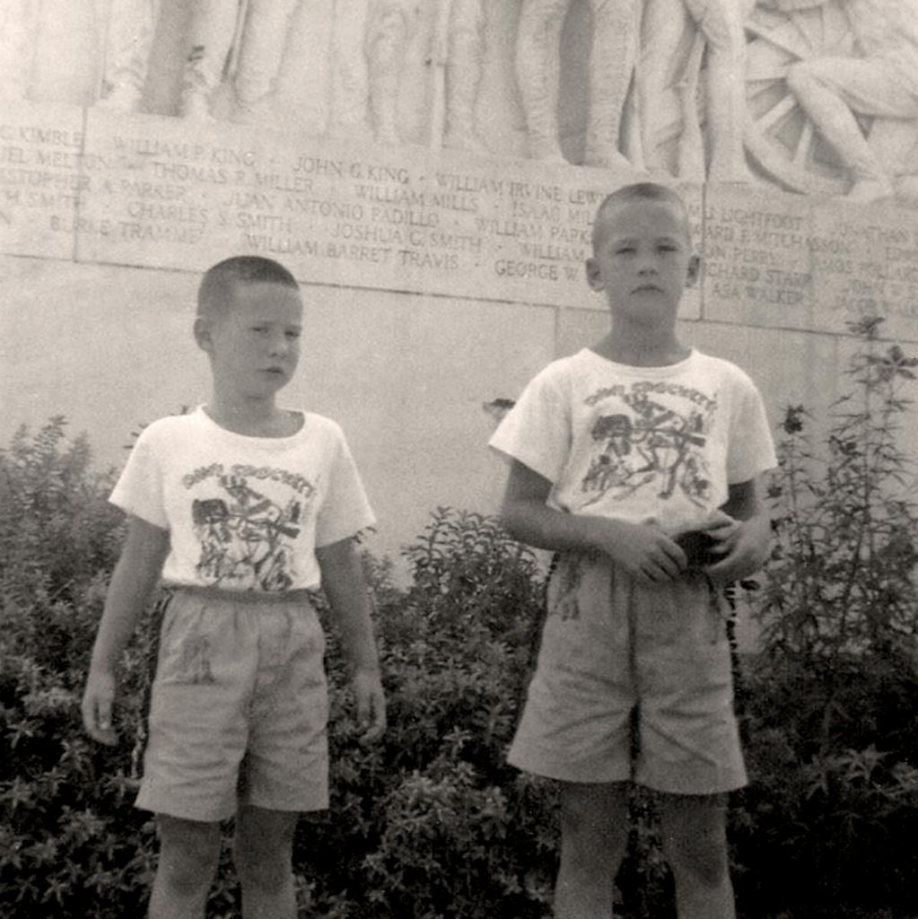 The author (left) and his brother Jim photographed in front of the Cenotaph in 1956.