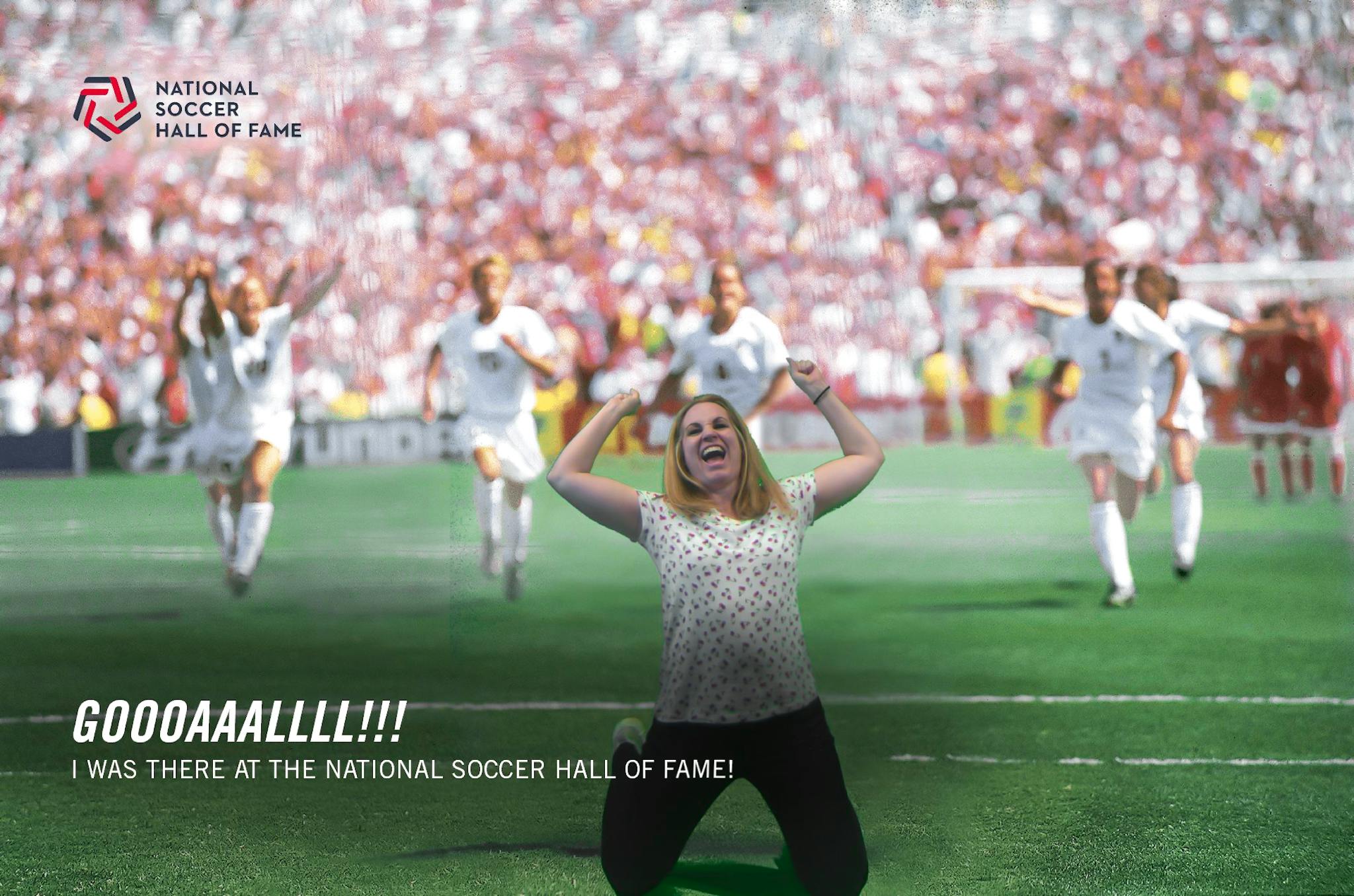 Soccer Mom has fun celebrating a goal at the soccer HOF.