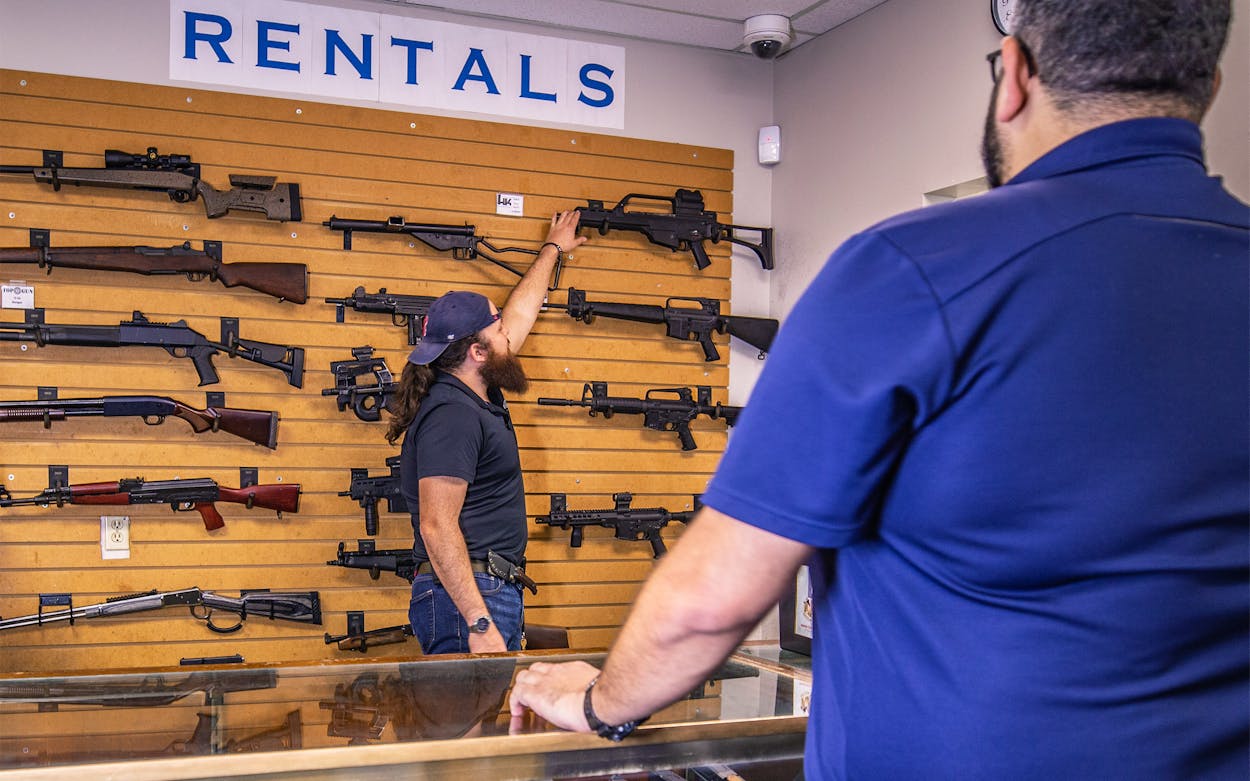A selection of firearm rentals at Top Gun Range in Houston.