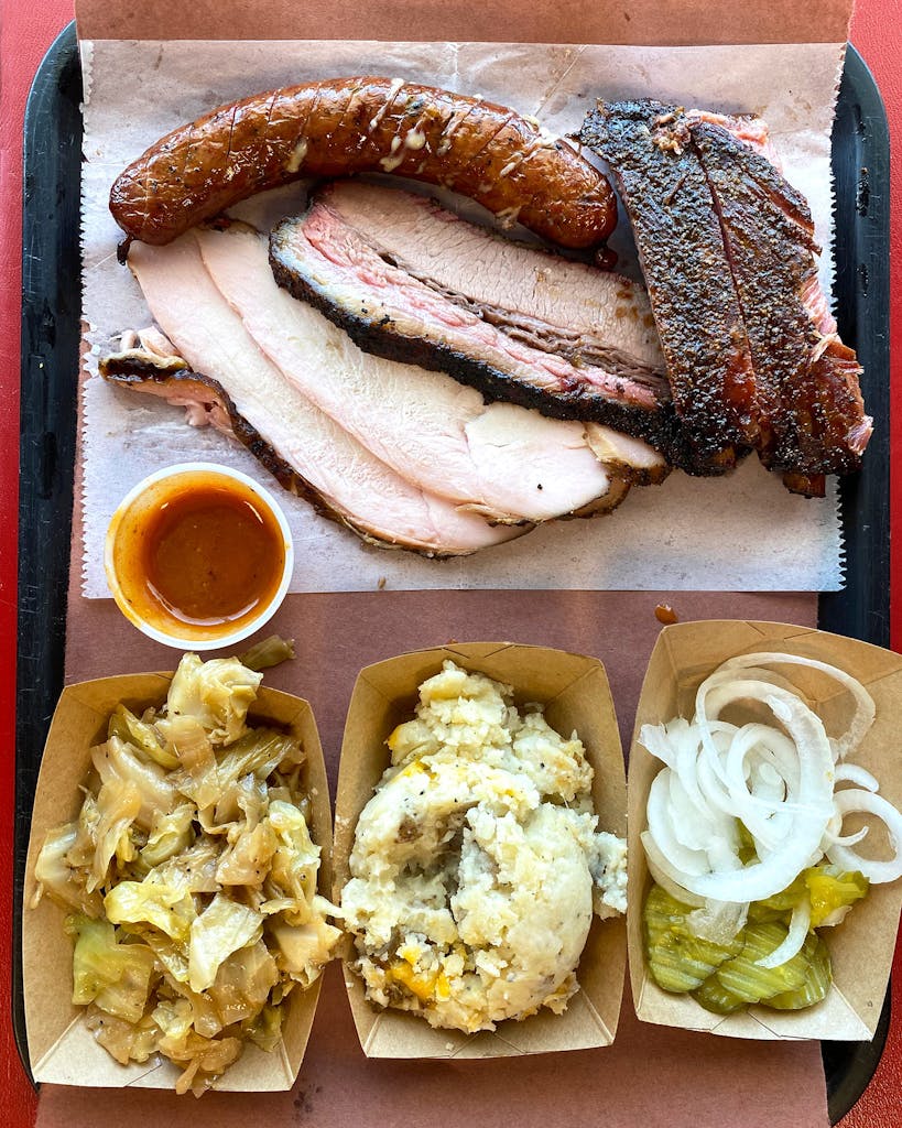 A spread from San Marcos BBQ. 