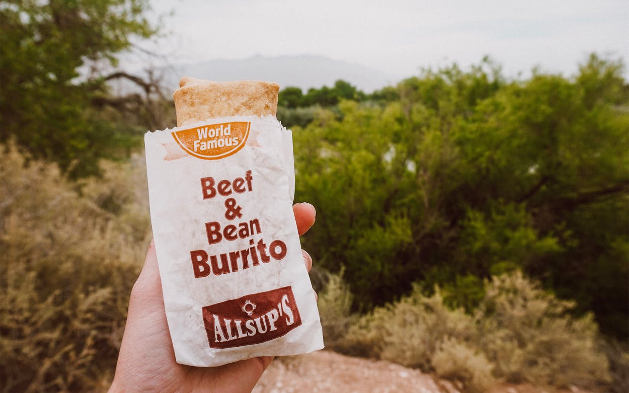 An Allsup's beef & bean burrito.