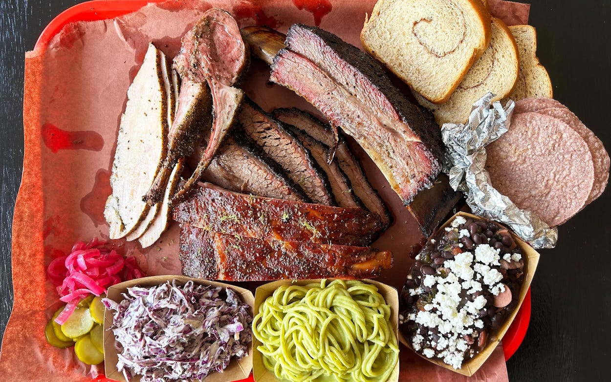 Meats and sides from Barbs-B-Q in Lockhart.