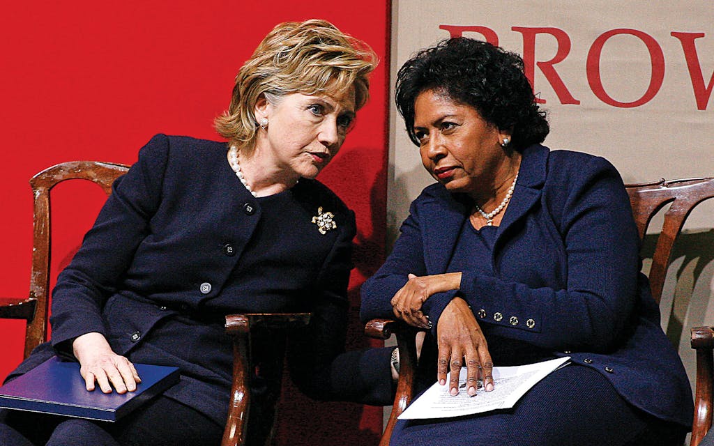 Simmons with Senator Hillary Clinton at Brown University, April 8, 2006.