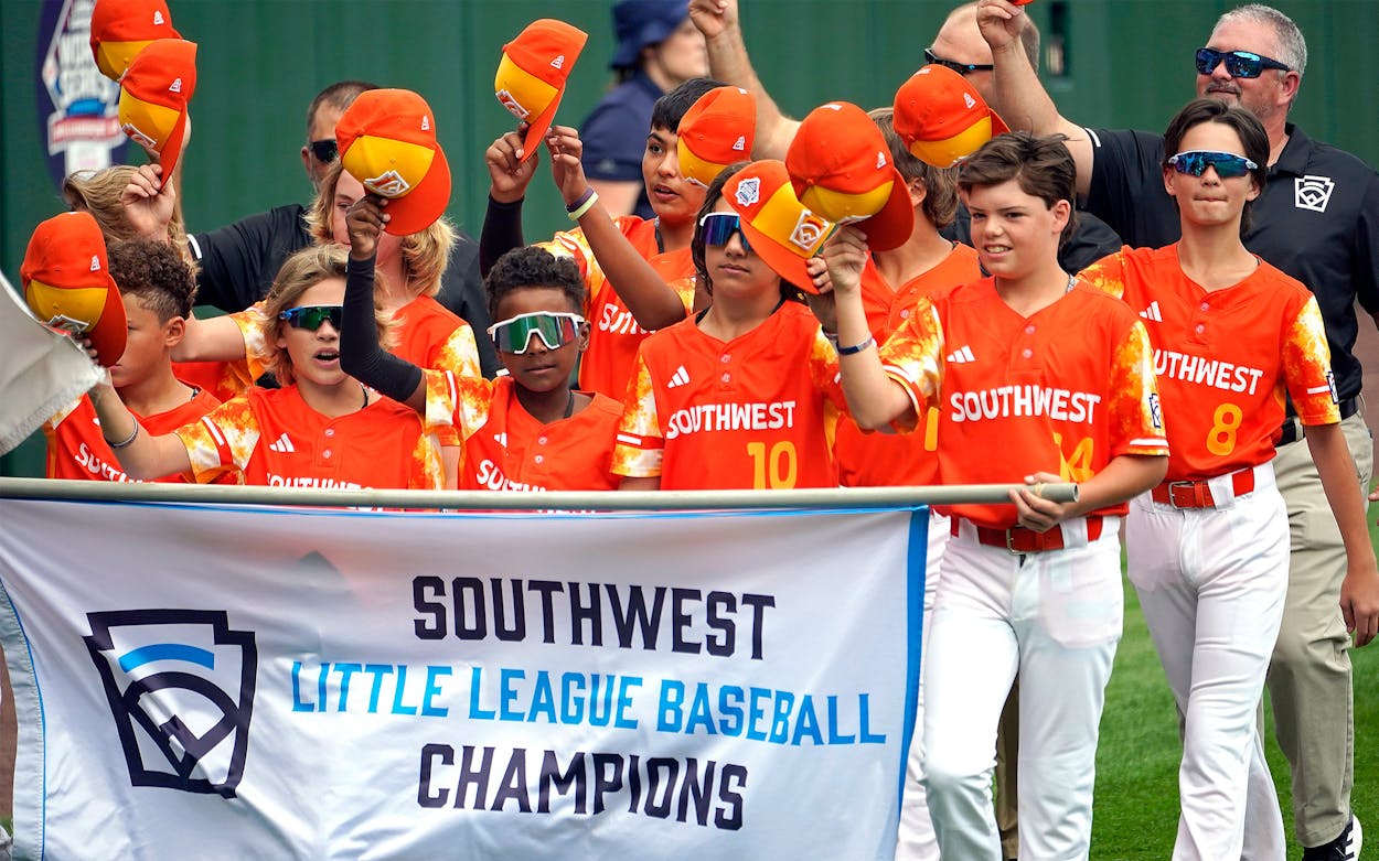 The Southwest Region champion Little League team from Needville, Texas, participates in the opening ceremony of the 2023 Little League World Series baseball tournament in South Williamsport, Pa., Wednesday, Aug. 16, 2023.