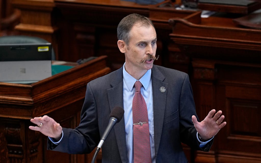 Texas state Rep. Andrew Murr makes opening statements during the impeachment trial for Texas Attorney General Ken Paxton in the Senate Chamber at the Texas Capitol.