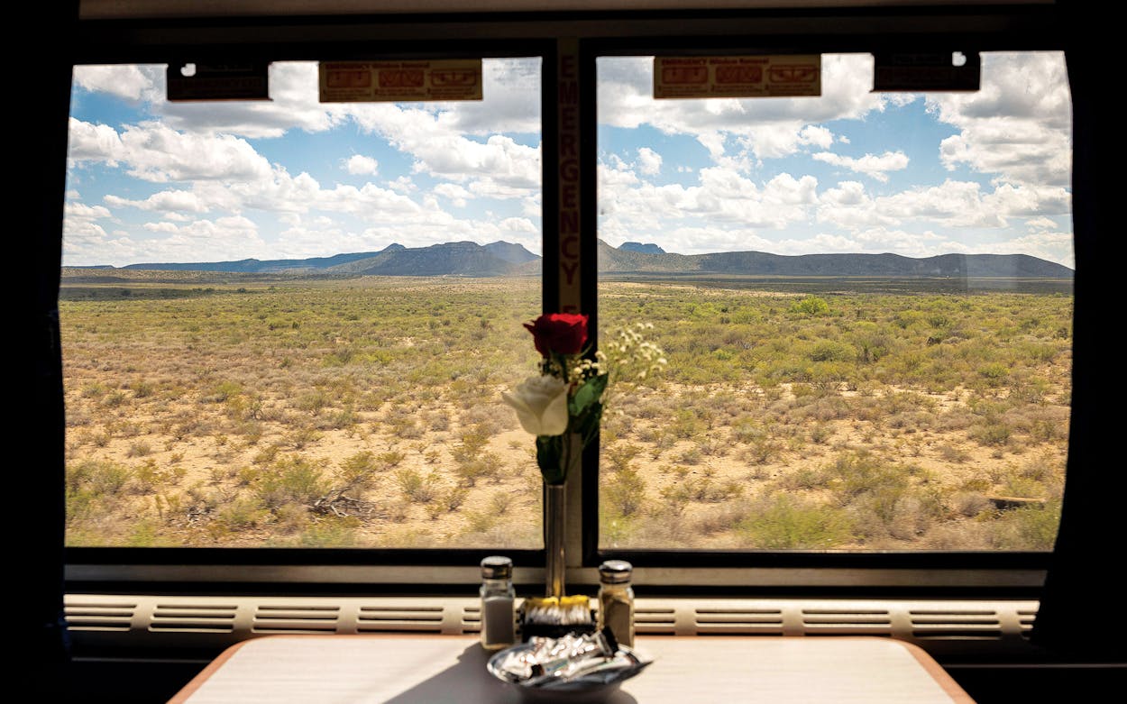 A view of West Texas from the dining car of the Sunset Limited.