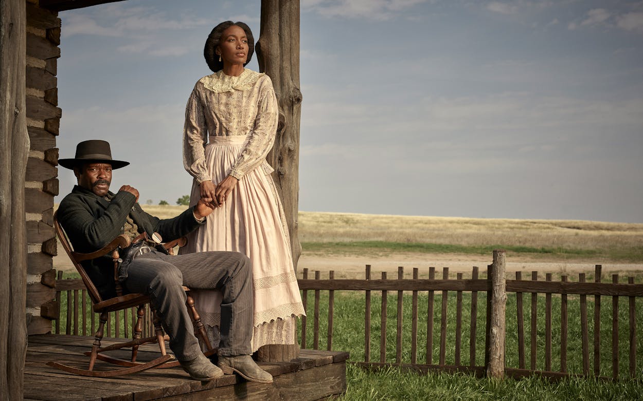 David Oyelowo as Bass Reeves and Lauren Banks as Jennie Reeves in Lawmen: Bass Reeves streaming on Paramount+, 2023.