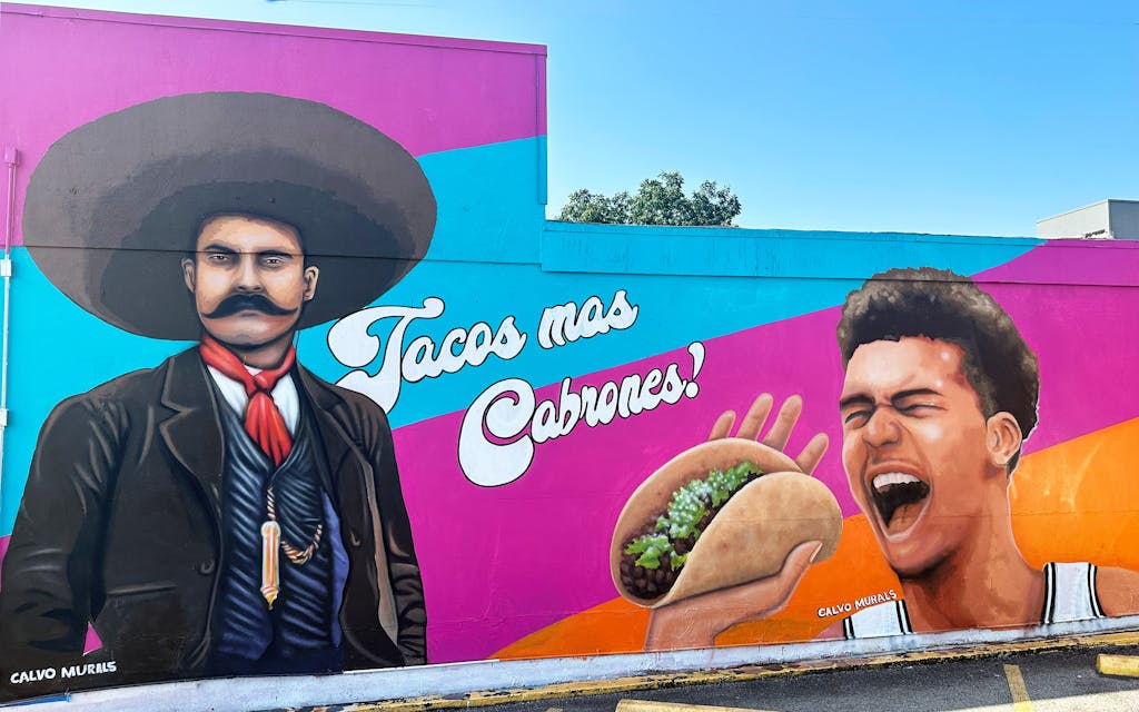 The Wemby mural at Tacos al Carbon Cabron.