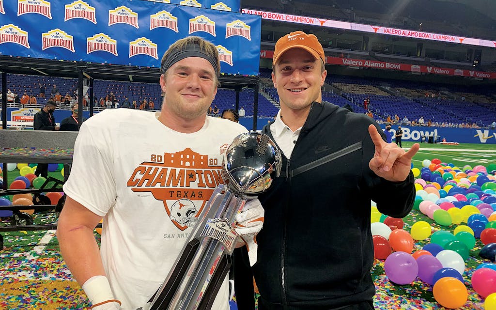 Jake and Sam Ehlinger after the Texas Longhorn win at the Valero Alamo Bowl, in San Antonio.
