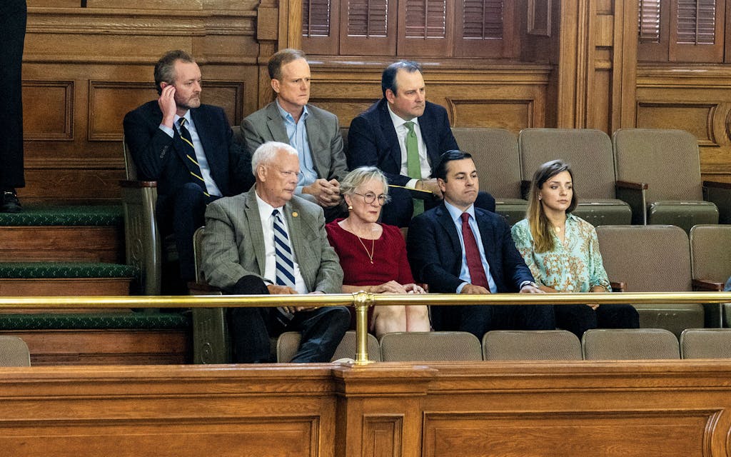 David Maxwell, bottom left, and other whistleblowers awaiting the verdict.